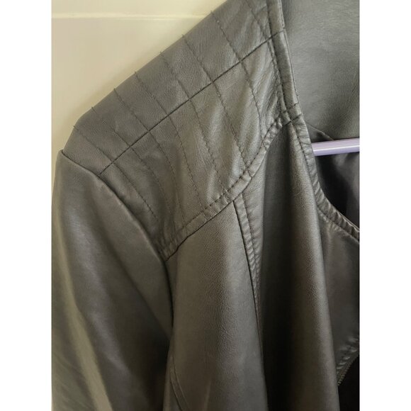 Bernardo Women's Gray Faux Leather Moto Jacket Zipper Pockets Size 1X Fits XL 14 - Picture 9 of 15